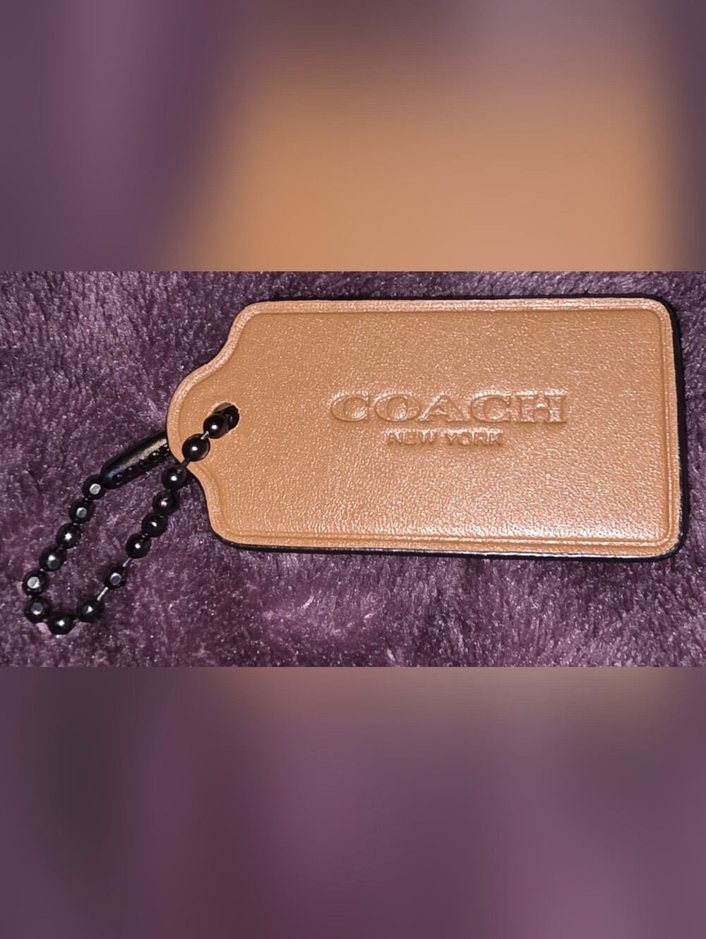 Coach Tan Leather And Snakeskin Luggage Hang Tag with Black Chain
